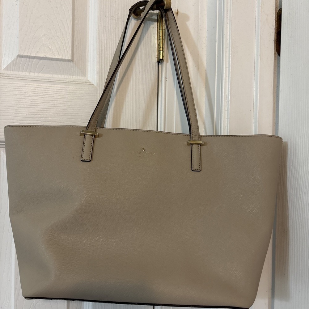 Kate Spade Beige Crossgrain Leather Large City Classic Zip Tote Handbag